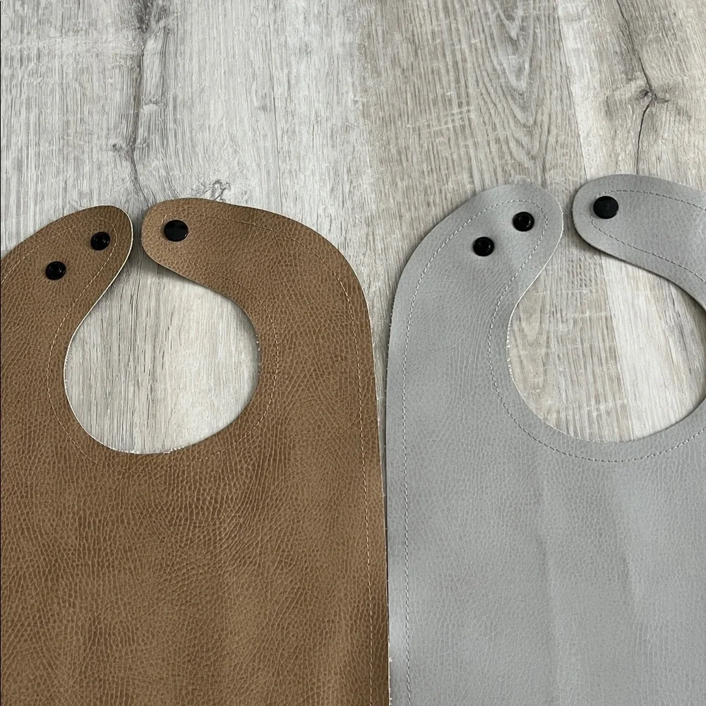 GATHRE Vegan Leather Baby Bib Snap Gray Brown Infant Toddler Quiet Luxury Bundle